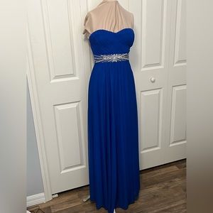Cobalt blue embellished strapless formal dress